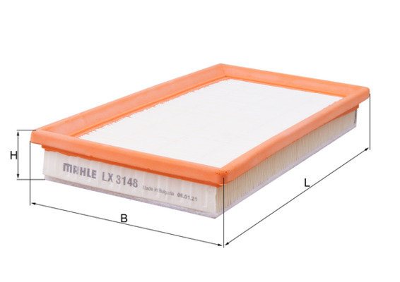 MAHLE Luftfilter lx3148 Filterindsats length_mm_203|Længde [mm]|269 width_mm_206|Bredde [mm]|140 height_mm_209|Højde [mm]|33 seal_material_2923|Materi