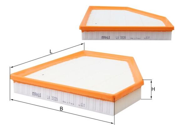 MAHLE Luftfilter lx3320 Filterindsats length_mm_203|Længde [mm]|269 width_mm_206|Bredde [mm]|265 height_mm_209|Højde [mm]|38 seal_material_2923|Materi