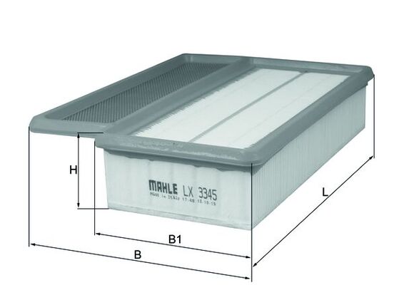 MAHLE Luftfilter lx3345 Filterindsats length_mm_203|Længde [mm]|239 width_mm_206|Bredde [mm]|171 height_mm_209|Højde [mm]|52 height_1_mm_339|Højde 1 [