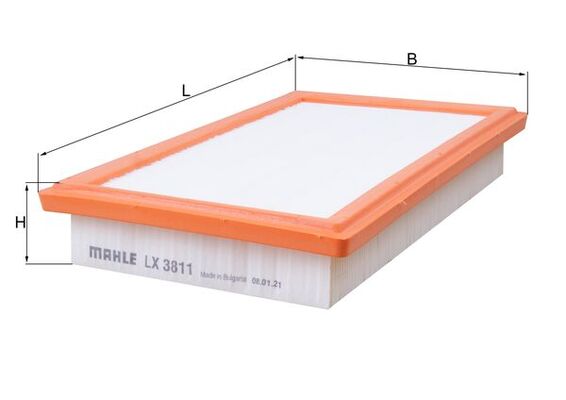 MAHLE Luftfilter lx3811 Filterindsats length_mm_203|Længde [mm]|276 width_mm_206|Bredde [mm]|177 height_mm_209|Højde [mm]|44 seal_material_2923|Materi