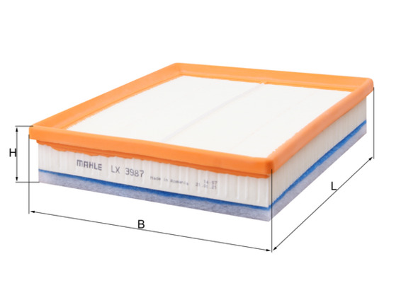 MAHLE Luftfilter lx3987 Filterindsats length_mm_203|Længde [mm]|239 width_mm_206|Bredde [mm]|205 height_mm_209|Højde [mm]|53 seal_material_2923|Materi