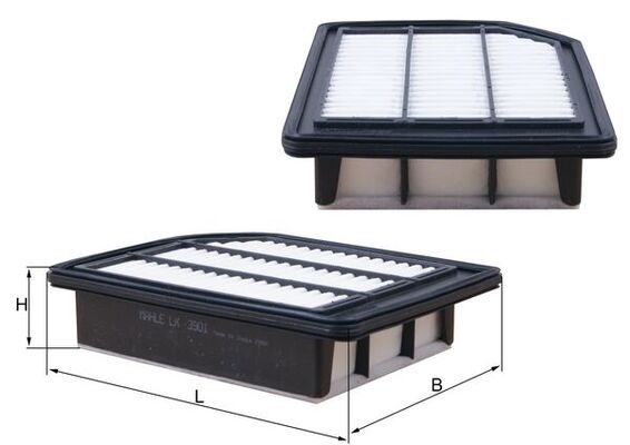 MAHLE Luftfilter lx3901 Filterindsats length_mm_203|Længde [mm]|235 width_mm_206|Bredde [mm]|180 height_mm_209|Højde [mm]|52 seal_material_2923|Materi