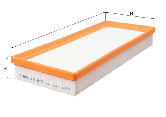 MAHLE Luftfilter lx4205 Filterindsats length_mm_203|Længde [mm]|322 width_mm_206|Bredde [mm]|135 height_mm_209|Højde [mm]|46 seal_material_2923|Materi