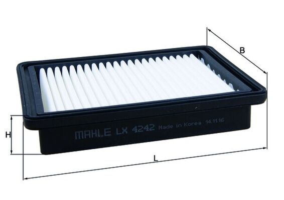 MAHLE Luftfilter lx4242 Filterindsats length_mm_203|Længde [mm]|205 width_mm_206|Bredde [mm]|155 height_mm_209|Højde [mm]|38 seal_material_2923|Materi