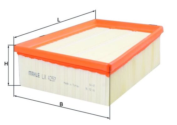 MAHLE Luftfilter lx4297 Filterindsats length_mm_203|Længde [mm]|220 width_mm_206|Bredde [mm]|194 height_mm_209|Højde [mm]|70 seal_material_2923|Materi