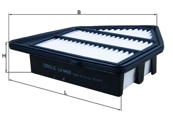 MAHLE Luftfilter lx4405 Filterindsats length_mm_203|Længde [mm]|227 width_mm_206|Bredde [mm]|226 height_mm_209|Højde [mm]|52 seal_material_2923|Materi