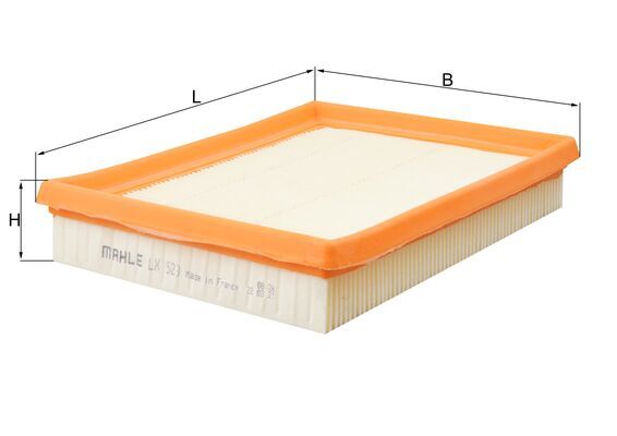 MAHLE Luftfilter lx523 Filterindsats length_mm_203|Længde [mm]|211 width_mm_206|Bredde [mm]|166 height_mm_209|Højde [mm]|37 seal_material_2923|Materia