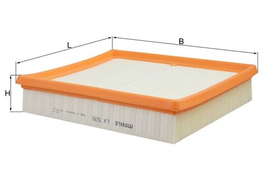 MAHLE Luftfilter lx539 Filterindsats length_mm_203|Længde [mm]|235 width_mm_206|Bredde [mm]|201 height_mm_209|Højde [mm]|46 seal_material_2923|Materia