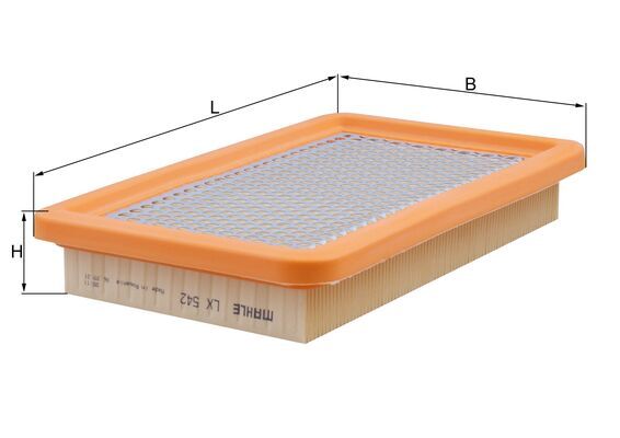 MAHLE Luftfilter lx542 Filterindsats length_mm_203|Længde [mm]|259 width_mm_206|Bredde [mm]|164 height_mm_209|Højde [mm]|40 seal_material_2923|Materia