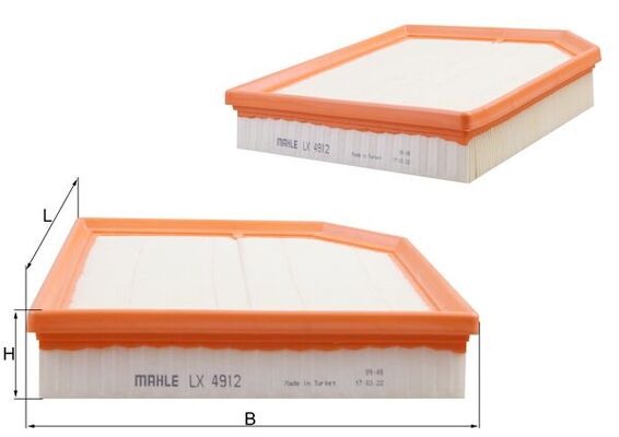 MAHLE Luftfilter lx4912 Filterindsats length_mm_203|Længde [mm]|244 width_mm_206|Bredde [mm]|242 height_mm_209|Højde [mm]|50 seal_material_2923|Materi