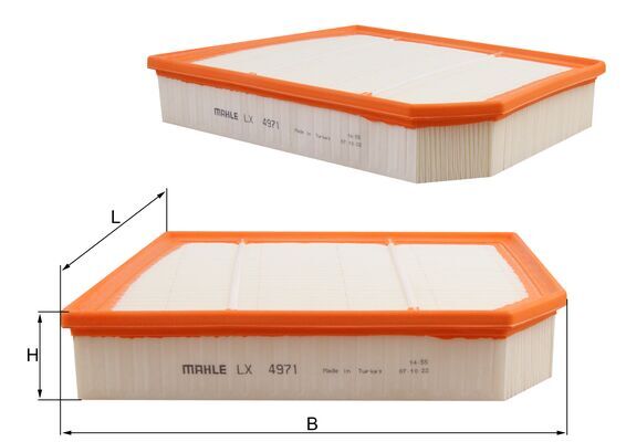 MAHLE Luftfilter lx4971 Filterindsats length_mm_203|Længde [mm]|289 width_mm_206|Bredde [mm]|225 height_mm_209|Højde [mm]|52 seal_material_2923|Materi