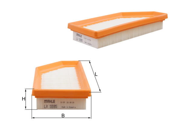 MAHLE Luftfilter LX 5595 Filterindsats length_mm_203|Længde [mm]|227 width_mm_206|Bredde [mm]|100 height_mm_209|Højde [mm]|40 seal_material_2923|Mater