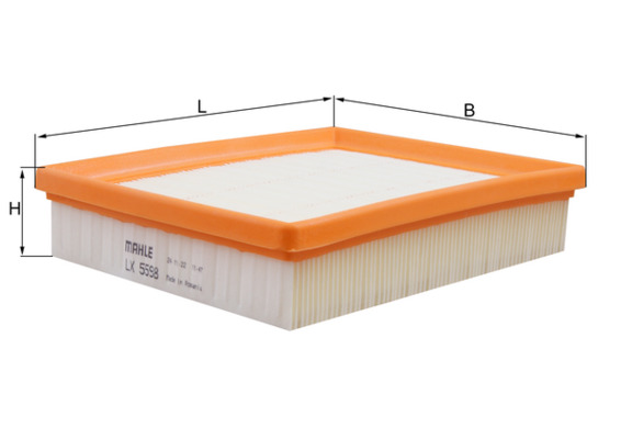 MAHLE Luftfilter LX 5598 Filterindsats length_mm_203|Længde [mm]|199 width_mm_206|Bredde [mm]|169 height_mm_209|Højde [mm]|42 seal_material_2923|Mater