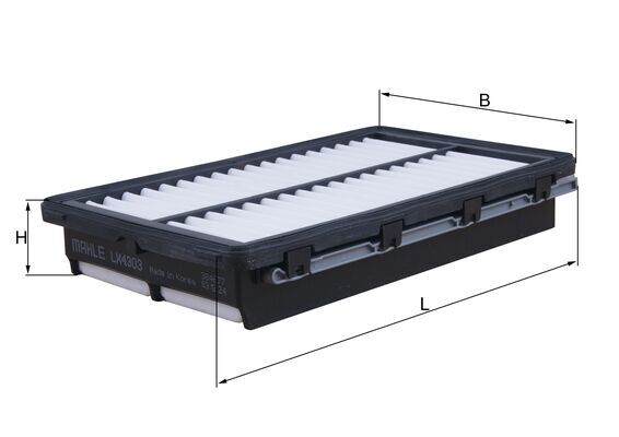 MAHLE Luftfilter lx4303 Filterindsats length_mm_203|Længde [mm]|280 width_mm_206|Bredde [mm]|161 height_mm_209|Højde [mm]|44 seal_material_2923|Materi