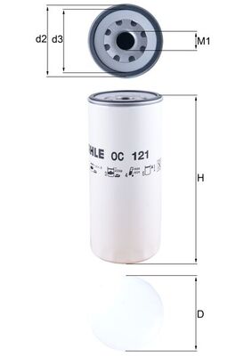 MAHLE Oliefilter oc121 Påskruet 261mm 1 1/8-16UN-2B for VOLVO FORD CHEVROLET GENERAL MOTORS FIAT IVECO MAN RENAULT TRUCKS RENAULT AGRALE GARDNER DONG