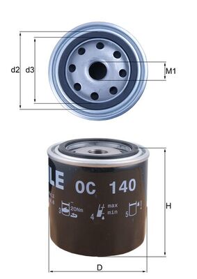 KNECHT Oliefilter oc140 Påskruet 95mm 3/4-16UNF-2B for GENERAL MOTORS MAZDA NISSAN