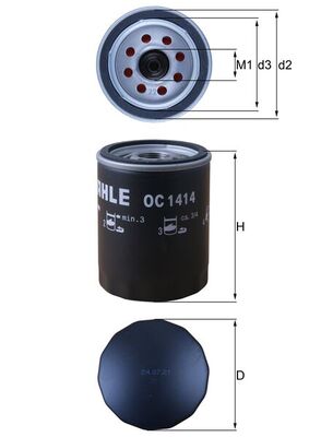 MAHLE Oliefilter oc1414 Påskruet 100mm M22x1,5 for FORD