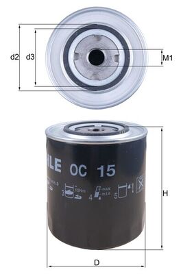 MAHLE Oliefilter oc15 Påskruet 135mm 3/4-16UNF-2B for FIAT IVECO FORD GMC VOLVO GENERAL MOTORS LAMBORGHINI DAIHATSU GARDNER