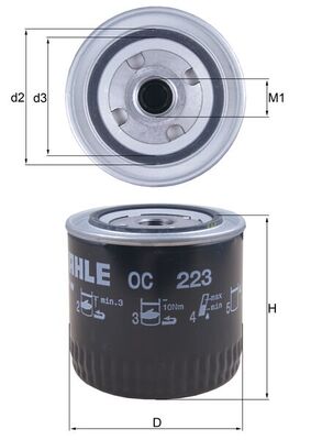 MAHLE Oliefilter oc223 Påskruet 50mm M20x1,5 for CHRYSLER GMC FORD RENAULT RENAULT TRUCKS