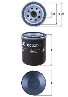 MAHLE Oliefilter oc2371 Påskruet 93mm 13/1616UNF2B for FORD GENERAL MOTORS MG ROVER LAND ROVER RENAULT LDV