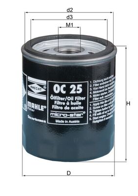 MAHLE Oliefilter oc25 Påskruet 94mm 3/4-16UNF-2B for ONAN BMW FORD GMC