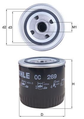 MAHLE Oliefilter oc269 Påskruet 123mm 13/16-16UNF-2B for VOLVO HONDA ROVER