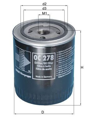 MAHLE Oliefilter oc278 Påskruet 95mm 3/4-16UNF-2B for OPEL FORD GENERAL MOTORS VAUXHALL GMC