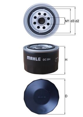 MAHLE Oliefilter oc384 Påskruet 69mm 3/4-16UNF-2B for DAF FORD FIAT VOLVO GMC RENAULT TRUCKS RENAULT LADA DATSUN HOLDER LAND ROVER