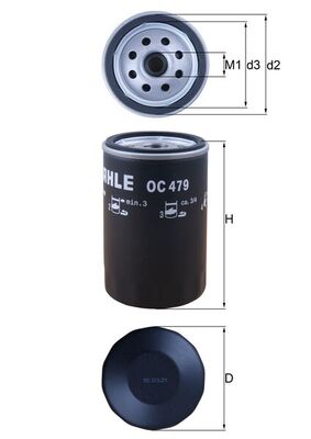 MAHLE Oliefilter oc479 Påskruet 123mm 3/4-16UNF-2B for OPEL FORD CHRYSLER FIAT VAUXHALL CUPRA JEEP MAZDA VM