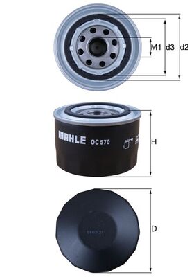 MAHLE Oliefilter oc570 Påskruet 71mm M22x1,5 for IVECO FIAT
