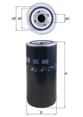 MAHLE Oliefilter oc60 Påskruet 211mm 1-12UNF-2B for FIAT VOLVO VW VM FORD ROVER STEYR GMC MERCEDES-BENZ RENAULT ENGESA BMW ISUZU MAN SINOTRUK (CNHTC)
