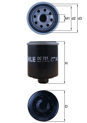 MAHLE Oliefilter oc731 Påskruet 62mm M14x1,5 for PIAGGIO
