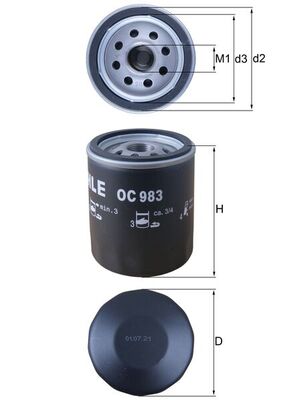 KNECHT Oliefilter oc983 Påskruet 94mm M20x1.5-6H for FORD FIAT LANCIA PEUGEOT CITROËN RENAULT VAUXHALL