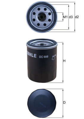 MAHLE Oliefilter oc986 Påskruet 90mm M20x1,5 for OPEL FORD LANCIA ABARTH FIAT VAUXHALL