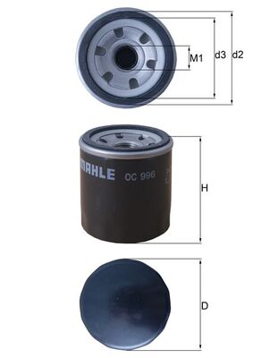 MAHLE Oliefilter oc996 Påskruet 75mm M18x1,56H for GENERAL MOTORS