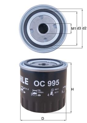 MAHLE Oliefilter oc995 Påskruet 89mm M20x1.5-6H for INFINITI NISSAN RENAULT SUZUKI