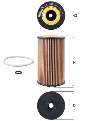 MAHLE Oliefilter ox1058d Filterindsats diameter_mm_200|Diameter [mm]|57 height_mm_209|Højde [mm]|106 inner_diameter_2_mm_996|Indvendig diameter 2 [m