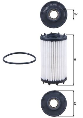 MAHLE Oliefilter ox1184d Filterindsats diameter_mm_200|Diameter [mm]|64 height_mm_209|Højde [mm]|117 inner_diameter_2_mm_996|Indvendig diameter 2 [m