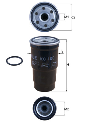 MAHLE Brændstof-filter kc100d Påskruet 123mm 3/4-16UNF-2B for PEUGEOT TOYOTA ISUZU MAZDA
