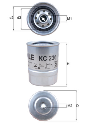 MAHLE Brændstof-filter kc236 Påskruet 110mm 3/4-16UNF-2B for NISSAN