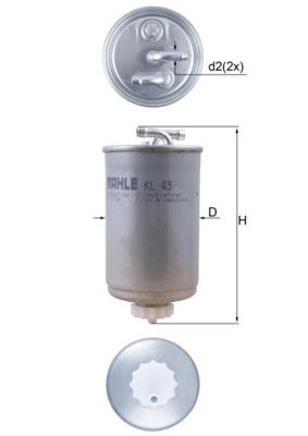 MAHLE Brændstof-filter kl43 med vandaftapningsskrue diameter_mm_200|Diameter [mm]|79,2 height_mm_209|Højde [mm]|167 inlet__mm_916|Indgangs-Ø [mm]|8