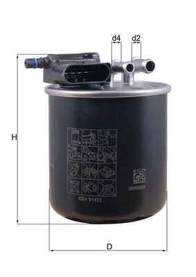 MAHLE Brændstof-filter kl949 med filtervarme diameter_mm_200|Diameter [mm]|86,5 height_mm_209|Højde [mm]|123,8 inlet__mm_916|Indgangs-Ø [mm]|10 outlet