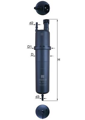 MAHLE Brændstof-filter kl1131 med filtervarme diameter_mm_200|Diameter [mm]|69 height_mm_209|Højde [mm]|329,7 inlet__mm_916|Indgangs-Ø [mm]|8 outlet__