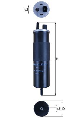 MAHLE Brændstof-filter kl83112 med filtervarme diameter_mm_200|Diameter [mm]|54,65 height_mm_209|Højde [mm]|246,7 inlet__mm_916|Indgangs-Ø [mm]|8 outl