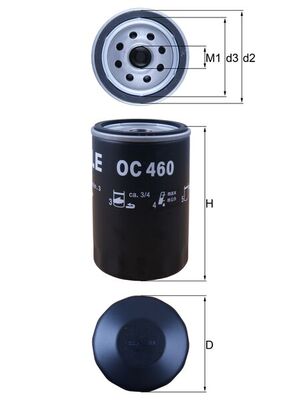 MAHLE Oliefilter oc460 Påskruet 123mm 3/416UNF2B for LAND ROVER FORD CUPRA FORD USA JAGUAR