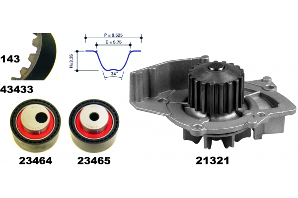 MAPCO Vandpumpe + tandremssæt 41433 for FORD VOLVO GENERAL MOTORS PEUGEOT CITROËN LANCIA FIAT SUZUKI