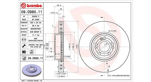 MAGNETI MARELLI Bremseskive 360406174801 ventileret 330mm 32mm for MERCEDES-BENZ