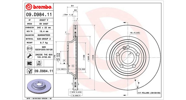 MAGNETI MARELLI Bremseskive 360406175001 ventileret 345mm 22mm for MERCEDES-BENZ