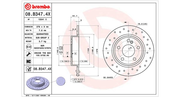 MAGNETI MARELLI Bremseskive 360406175102 perforeret 276mm 9mm for MERCEDES-BENZ