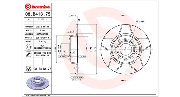 MAGNETI MARELLI Bremseskive 360406175205 lukket 272mm 10mm for VW JETTA